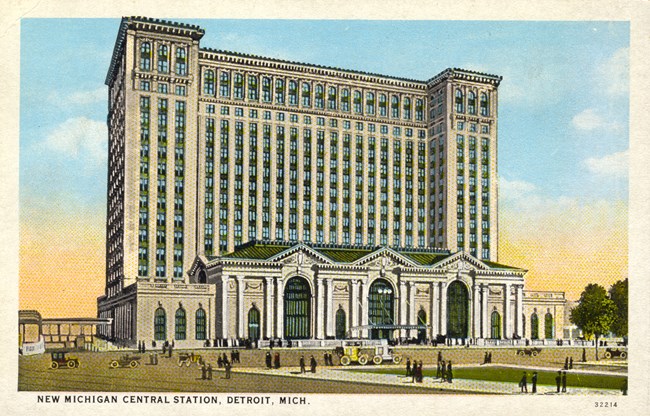 Postcard of tall grand building.