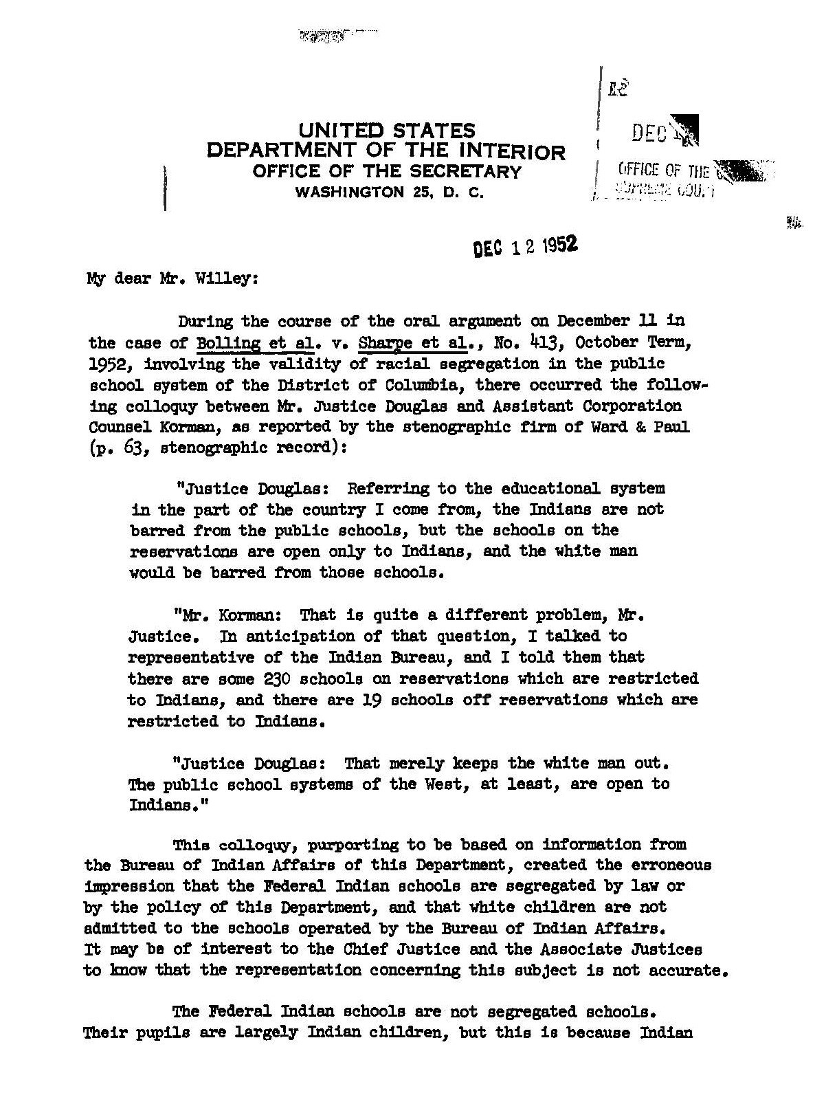 Page 1 of DOI letter to DC Letter from DOI to DC solicitor page 1