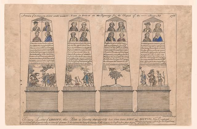 Sketch of the Obelisk celebrating the defeat of the Stamp Act
