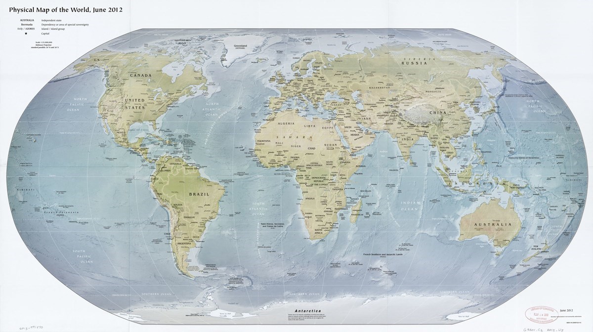 Physical-World-Map-Central-Intelligence-Agency-Library-of-Congress Detailed map of the world