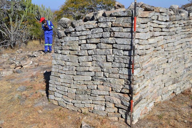 Reconstructed dry-stone monument wall. Reconstructed dry-stone monument wall.