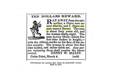 a newspaper ad about runaways from the 1800s