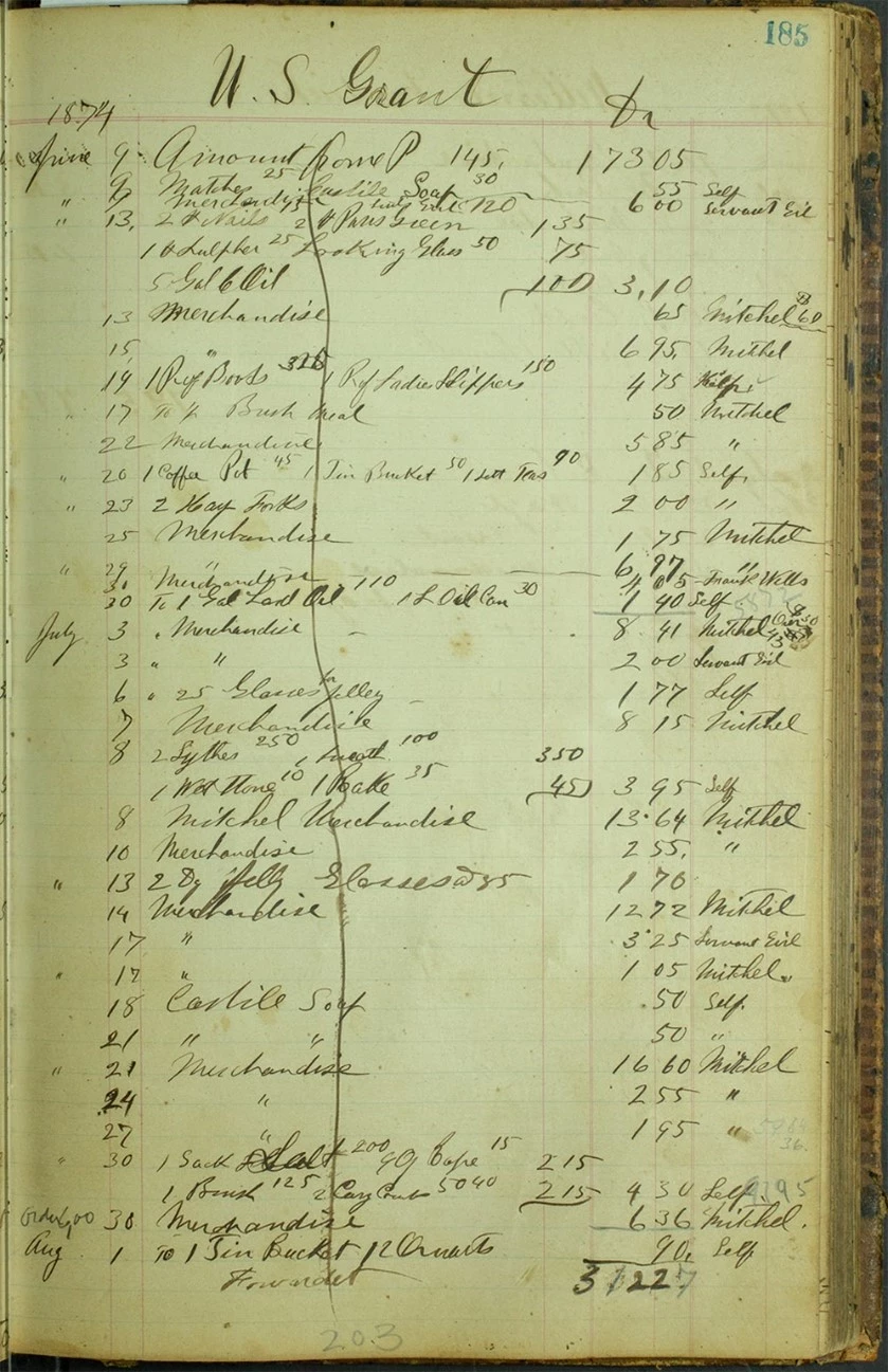 Jacob Wohlschlaeger’s ledger book noting the purchase of Paris Green paint for the White Haven estate, June 13, 1874