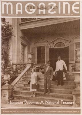 John and Jane Ridgely and African American servant on steps of Hampton mansion