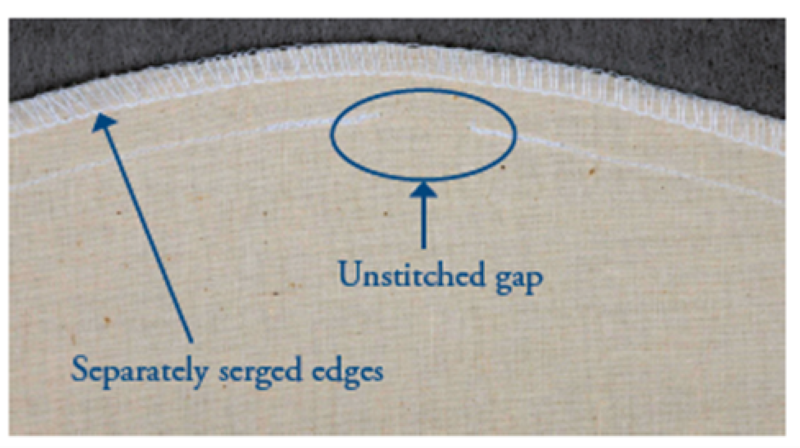 Stitched muslin with a gap left for hanger hook.