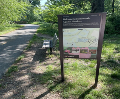 Picture9Image of an NPS Entrance Sign that says "Welcome to Kenilworth Aquatic Gardens" with a wayfindig map located at the NPS Kenilworth Park and Aquatic Gardens site. Image of an NPS Entrance Sign that says "Welcome to Kenilworth Aquatic Gardens" with a wayfindig map located at the NPS Kenilworth Park and Aquatic Gardens site.