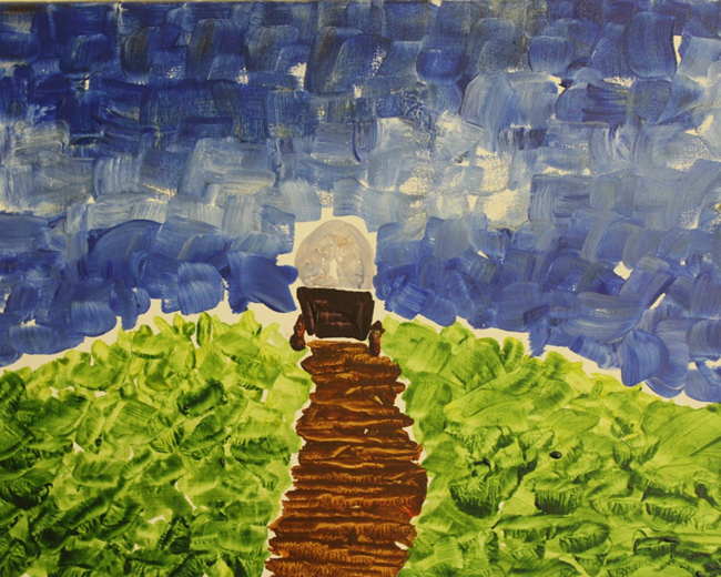 Prairie and Sky by Craig Voorhees An abstracted view of a wagon crossing a green prairie