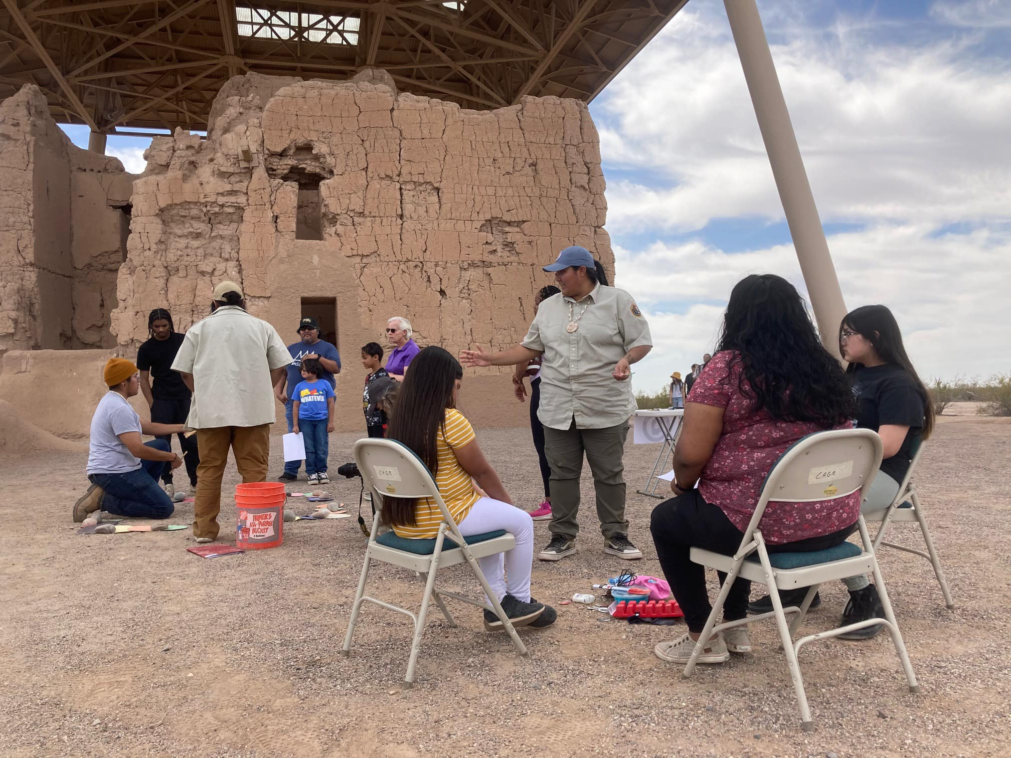 Precious Vicente demonstrating a traditional O'odham game