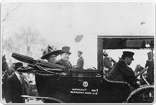 President-and-First-Lady-Taft-Clinedinst-Barnett-McFee-Library-of-Congress President Howard Taft and First Lady Helen Taft riding in an automobile