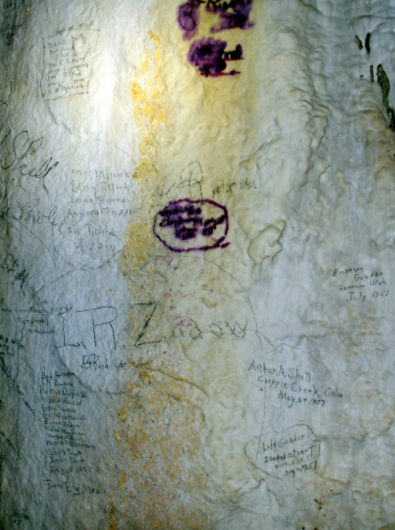 A concentration of signatures in the Talus Room of Lehman Cave.