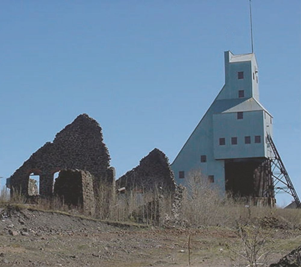 Quincy Mine Shafthouse with Ruins in Keweenaw NHP Ruins of stone and white infrastucture