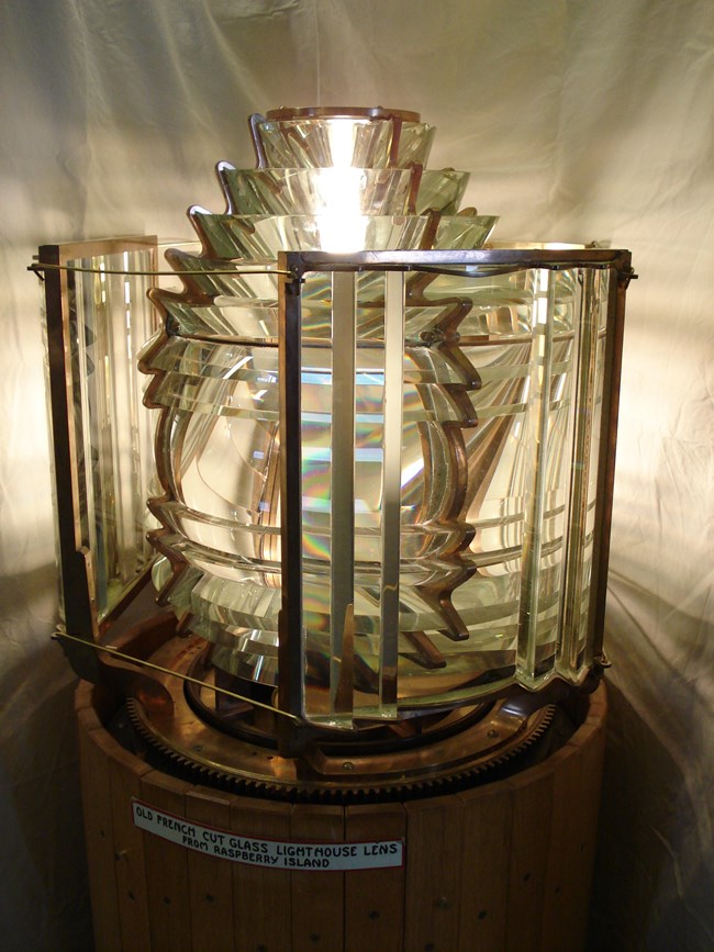 5th Order Fresnel lens. 5th order glass Fresnel Lens lit up.