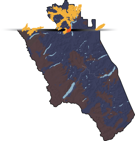 Waterton-Glacier's Border Fires A map of Glacier National Park with the outlines of fires highlighted.