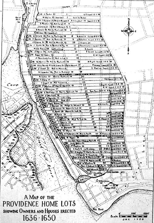 Map of Providence with original lots listed