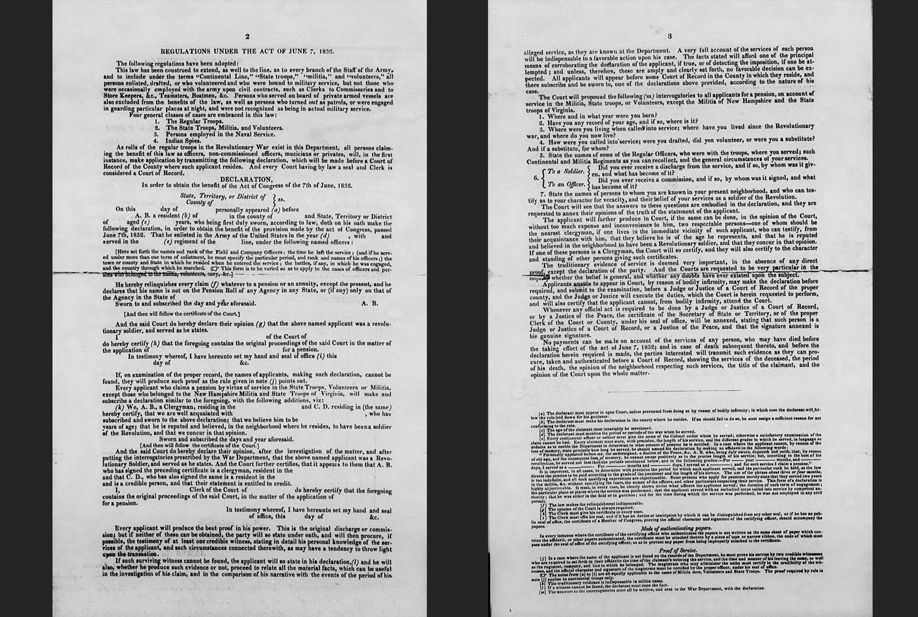 Two printed pages outlining the regulations under the Act of June 7, 1832