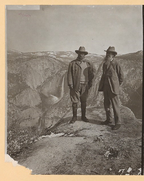 Roosevelt and Muir, Library of Congress 93503130 Theodore Roosevelt and John Muir stand together in landscape in Yosemite Valley