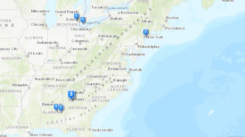 Map of Places of Rosa Parks