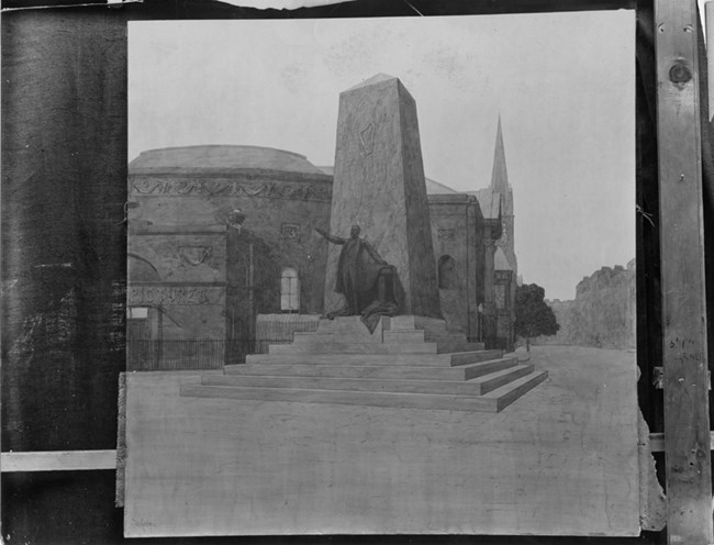 Architectural drawing of Charles S. Parnell Monument in Studio of Augustus Saint-Gaudens, Cornish, N.H, about 1905