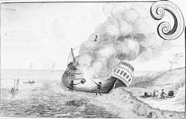 Burning growth off ship Black and white image of fire being used to clean the hull of a ship.