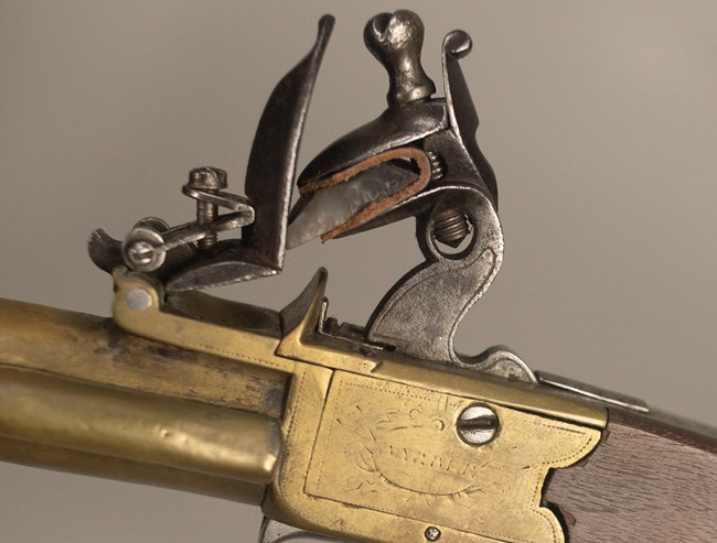 Detail of the boxlock that sits on the top of the 11.5 inch pistol above the trigger.