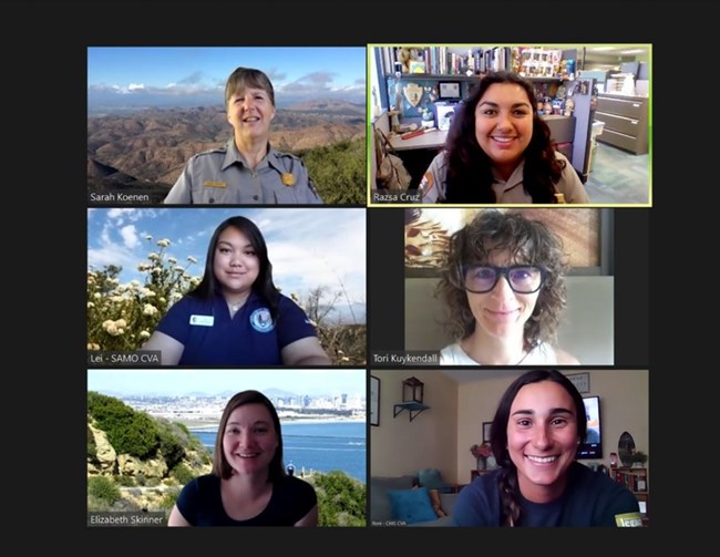 screenshot of a zoom meeting with six people from different parks at the meeting