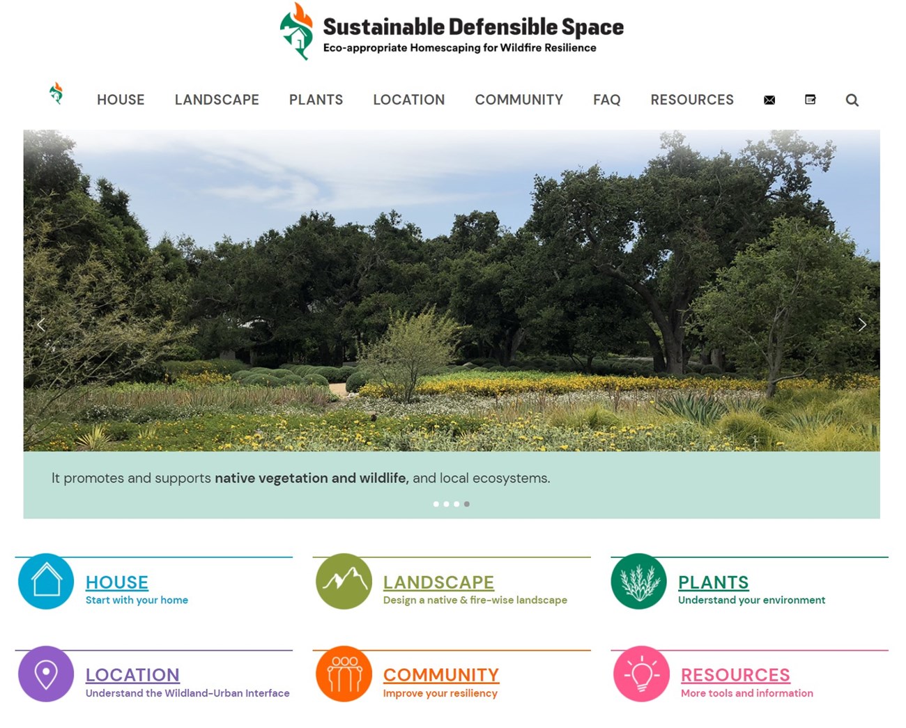 Visit the Sustainable Defensible Space website Screenshot of 'Sustainable Defensible Space' website homepage.