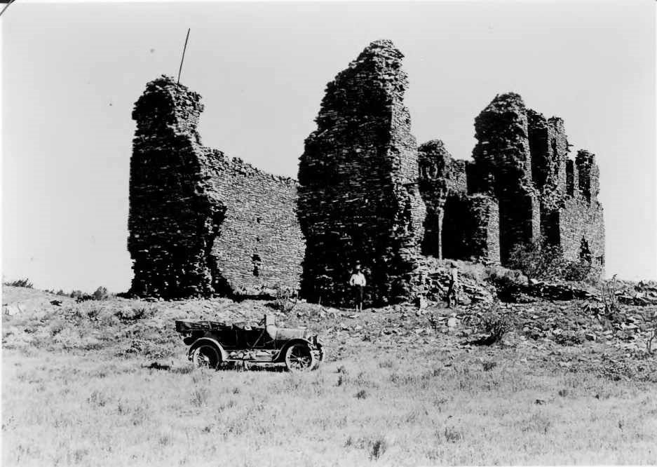 Visitors with car at the ruins Visitors with car at the ruins