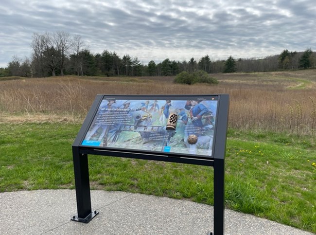 SARA Interpretive panel at Tour Stop 5 Interpretive panel at Tour Stop 5/Wheatfield where the 2nd Battle of Saratoga started. Incorporated bronze tactile features of a case shot canister and a cannon ball.