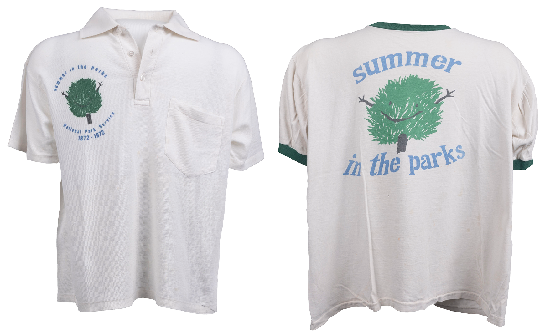 Summer in the Parks shirts A white polo shirt and white t-shirt with Laughing Tree logo them