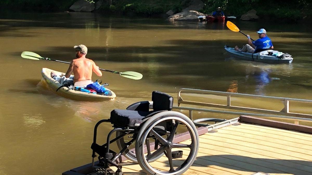 Paddlers make use of the floating dock designed to allow individuals of all abilities to access to the river. Photo courtesy of Matt Schell, Anderson County’s Department of Parks, Recreation and Tourism. Paddlers make use of the floating dock designed to allow individuals of all abilities to access to the river. Photo courtesy of Matt Schell, Anderson County’s Department of Parks, Recreation and Tourism.