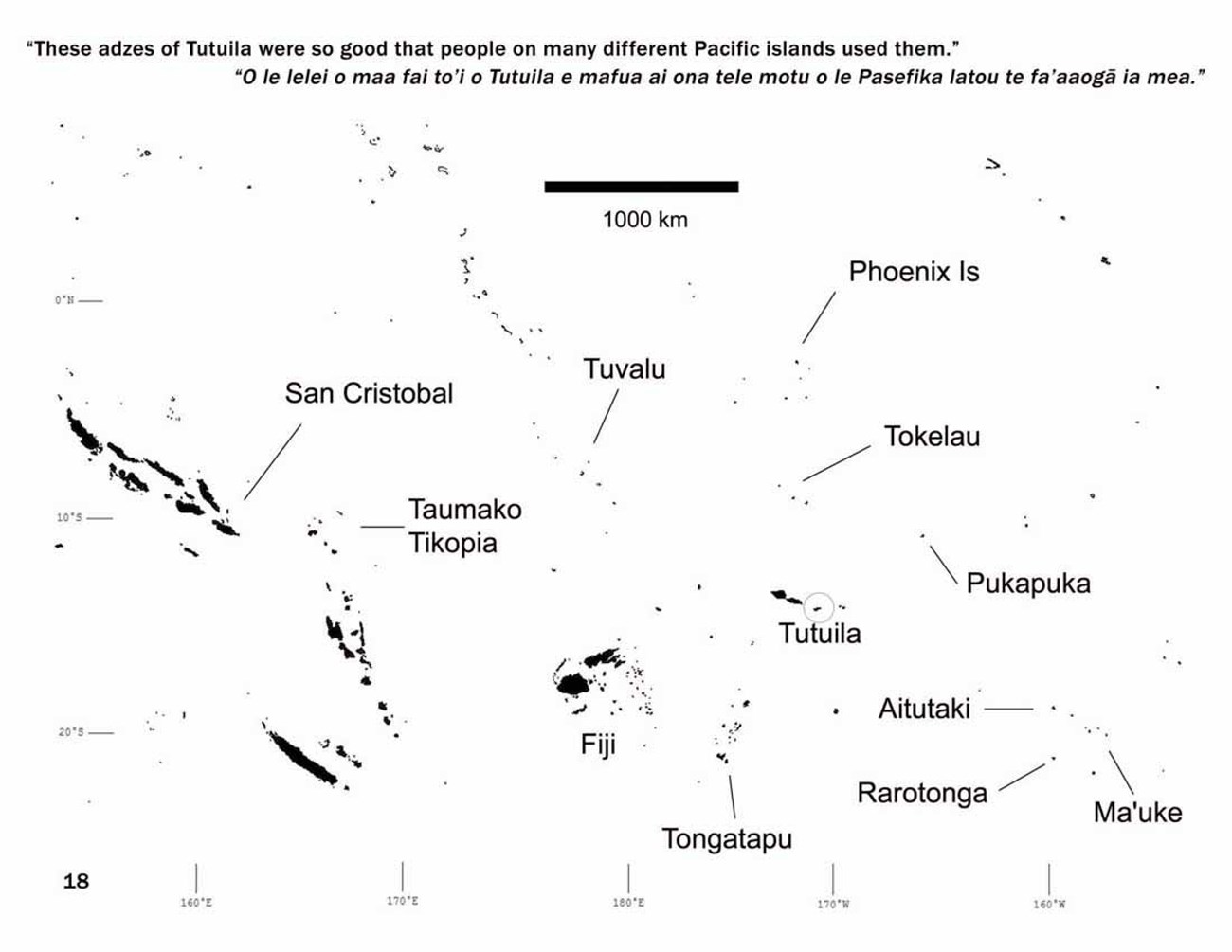 Map of the Pacific islands Tutuila is in the center and a circle is drawn around one of its islands.