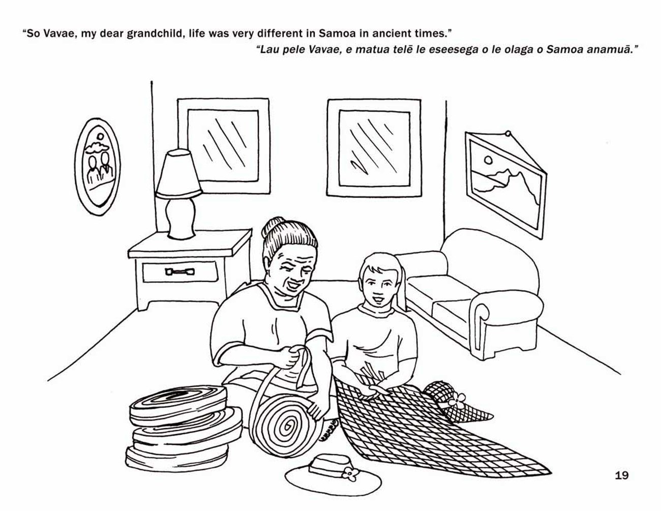 Page 19 A woman and child sit on the floor of a living room.