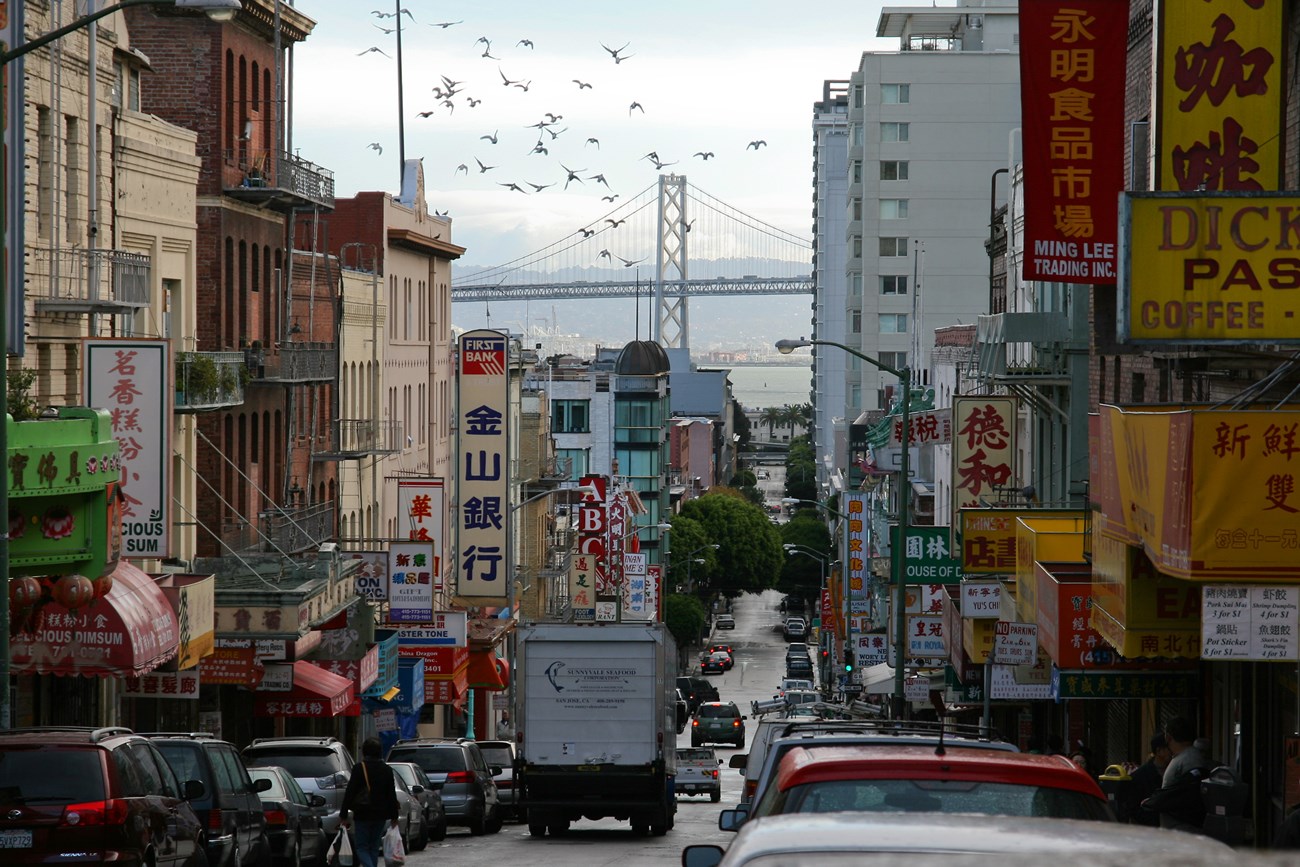 Photo of San Francisco Chinatown. overlooking Bay Area.