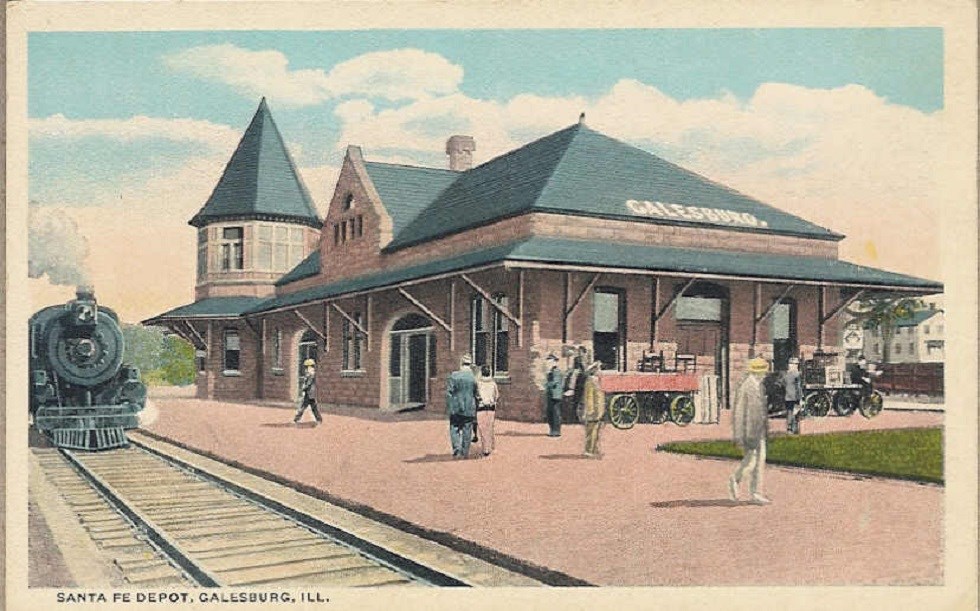 Vintage postcard of train station