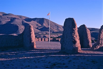 The ruins of Fort Selden Historic Site, near Las Cruces, New Mexico. The late 19th-century adobe garrison was established to protect travelers and traders as they made their way through the remote Mesilla Valley along El Camino Real. Photo © Jack Parsons.