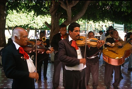 Mariachis perform at El Jardín de la Union in Guanajuato, Mexico. El Camino Real was central to preserving, perpetuating and inspiring musical traditions across the Americas. Photo © Jack Parsons.