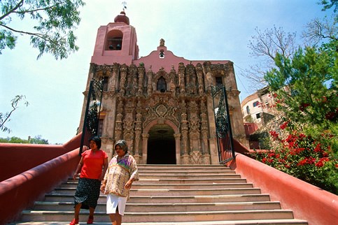 The 1775 Templo de San Cayetano outside of Guanajuato, Mexico, is among the many churches constructed in Mexico during the Spanish silver rush that led to the establishment of El Camino Real. Photo © Jack Parsons