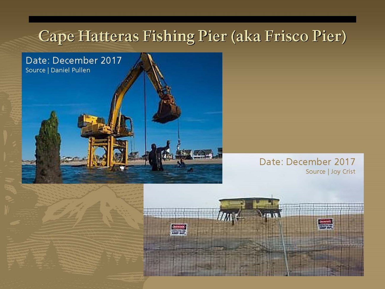 Scientists Training presentation - Schmidt Flynn_20220124_Page_13 photo of crane lifting something from the ocean and a fence and a house behind it