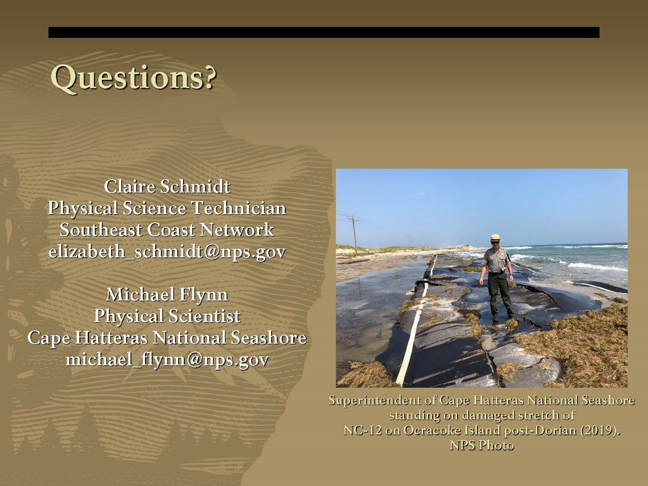 Scientists Training presentation - Schmidt Flynn_20220124_Page_26 Slide with questions and man in uniform on a flooded road