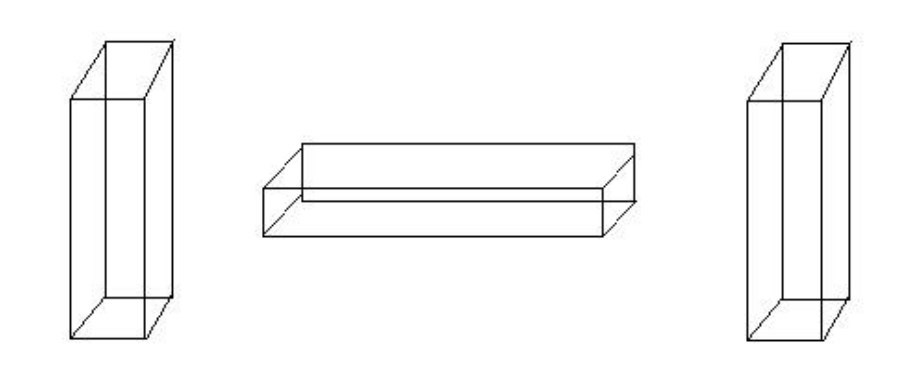 Two vertical and one horizontal cuboids