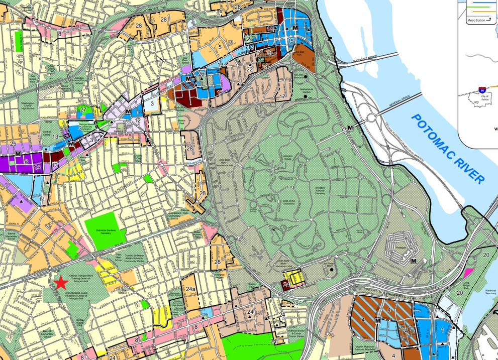 Bottom, Map 1: Arlington Hall, designated by a red star. Today the site is the National Foreign Affairs Training Center. On the map, Arlington National Cemetery and the Pentagon are to the east, and Washington D.C. is across the Potomac River.