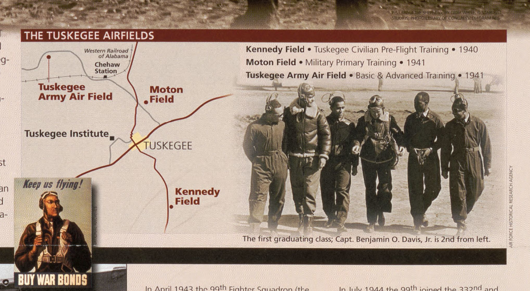 The Tuskegee Airfields. Tuskegee Airmen National Historic Site is located at the point labeled Moton Field.
