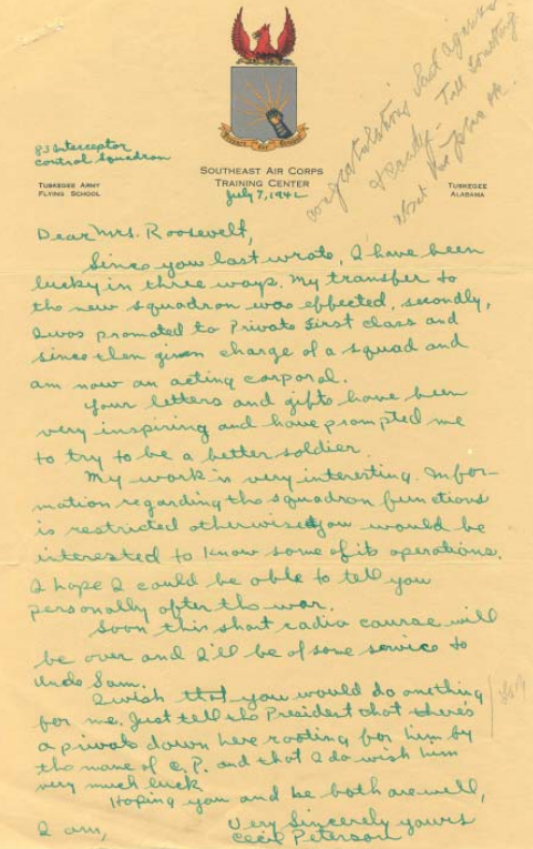 Letter photograph: Original letter from Cecil Peterson to Mrs. Roosevelt