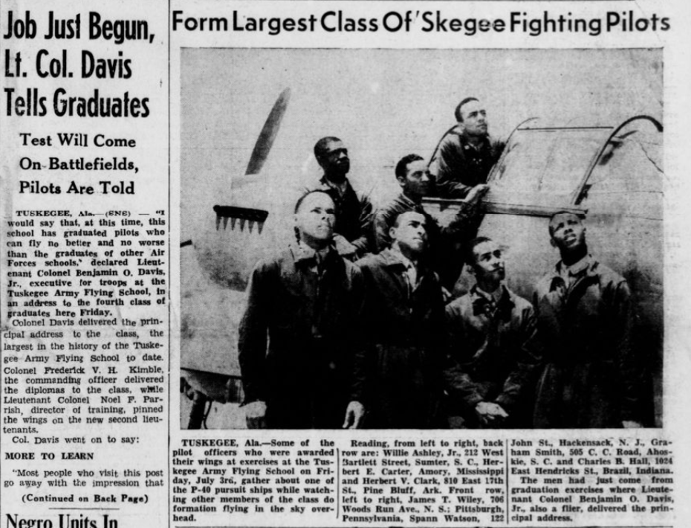 The first page of the original newspaper text, including a photograph and caption of recent graduates