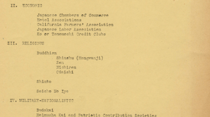 Screenshot of Japanese groups and Associations in the United States: Community Analysis Report No. 3 March 1943