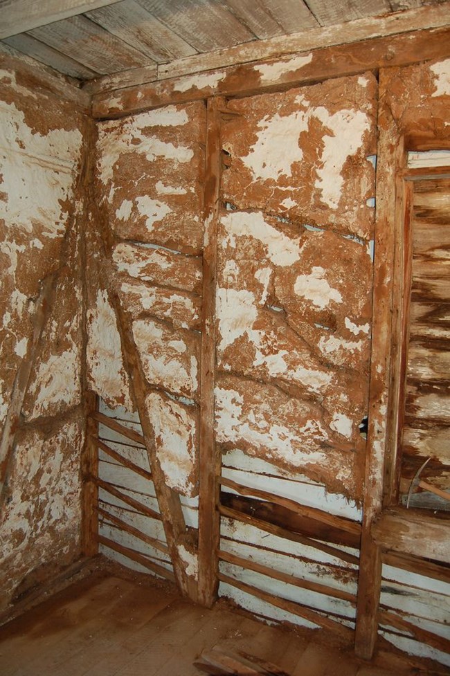 Section of wall to be repaired in the Cooks Cabin at Oakland Plantation. Section of wall to be repaired in the Cooks Cabin at Oakland Plantation.