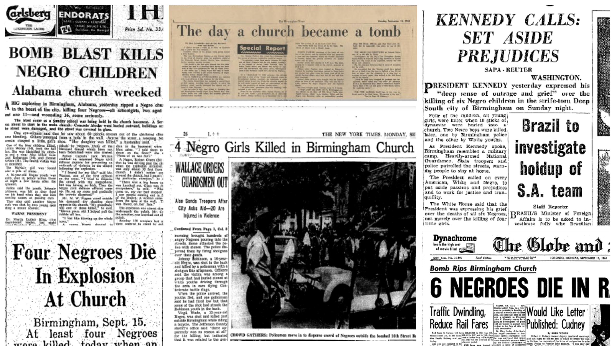Collage of newspaper articles from September 15, 1963 Collage of newspaper articles from September 15, 1963