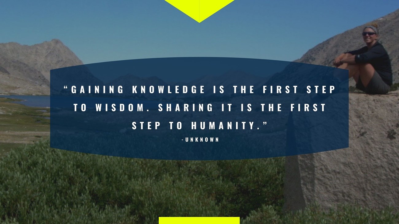 graphic of a photo background and quote that reads gaining knowledge is the first step to wisdom, sharing it is the first step to humanity