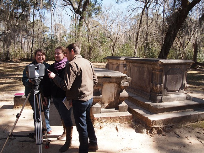 SCAD students scanning the church grounds. SCAD students scanning the church grounds.