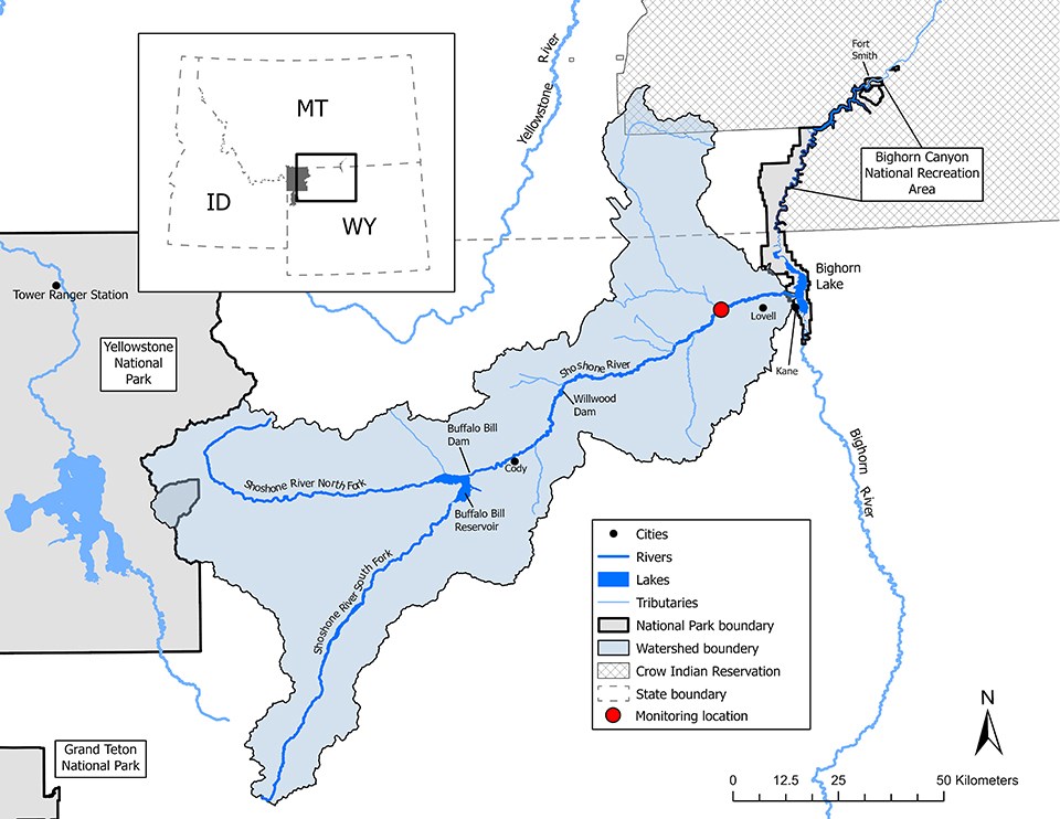 map of watersheds and rivers near the Shoshone River